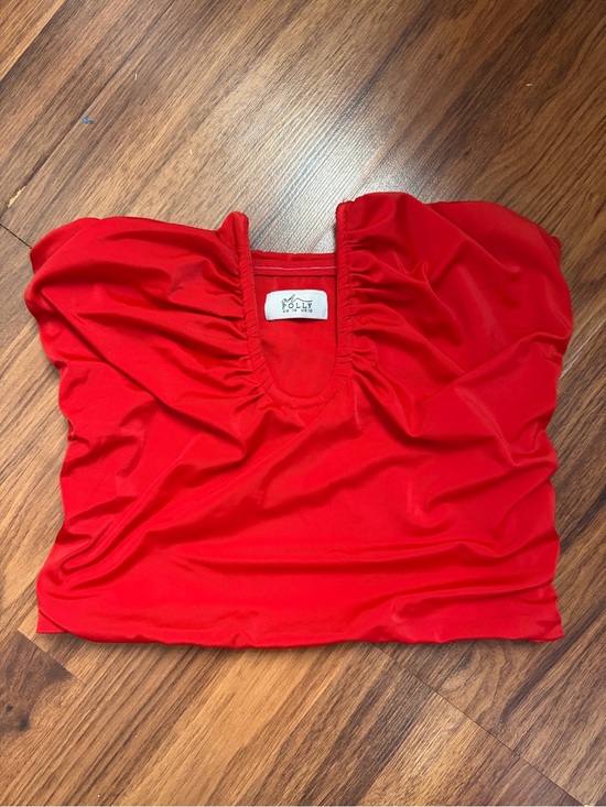 Oh Polly Tops - Oh Polly Red Ruched Scoop Crop Top